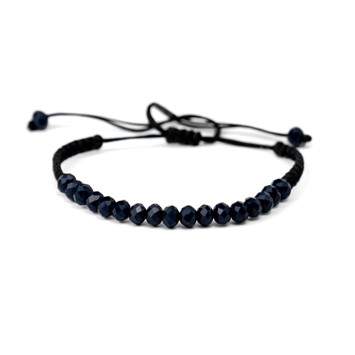 PSB1058 - Small Navy Diamond Pattern Bead Bracelet on Black String