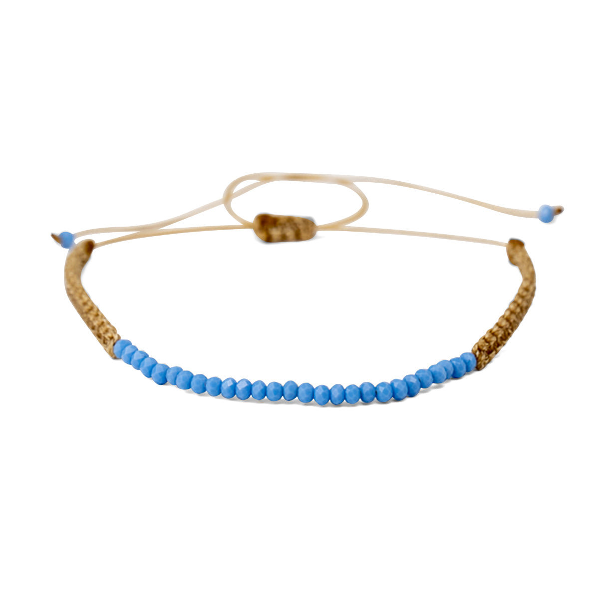 PSB1069 - Small Bright Deep Blue Crystal Bracelet on Sand String