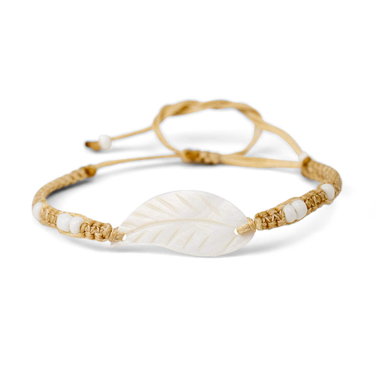 PALM STRINGS - MEDIUM MOTHER OF PEARL LEAF WITH SMALL WHITE BEADS SAND STRING
