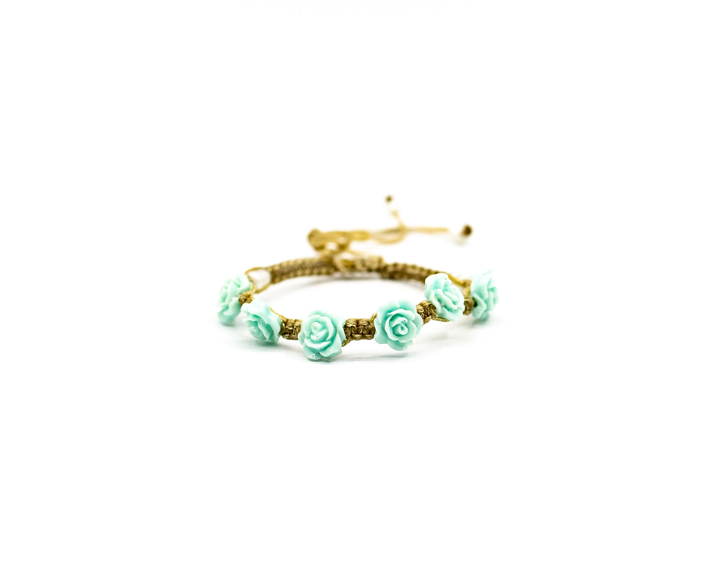 PSB524 - Large White Leaf Bracelet with Small White Beads on Brown String