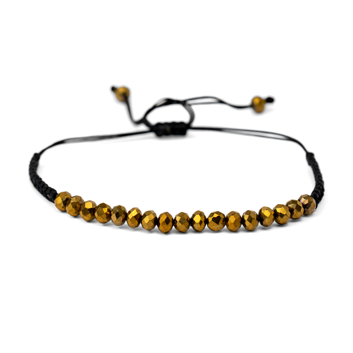 PSB538 - Small Gold Crystal Bead Bracelet on Black String