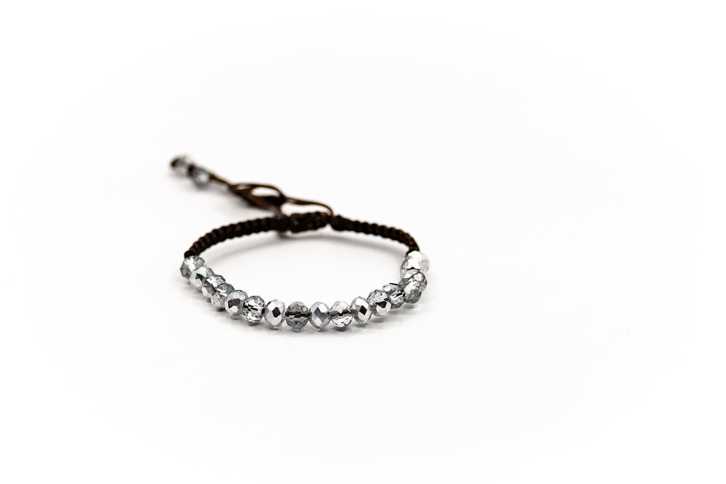 PSB694 - Clear Crystal Bracelet on Brown String