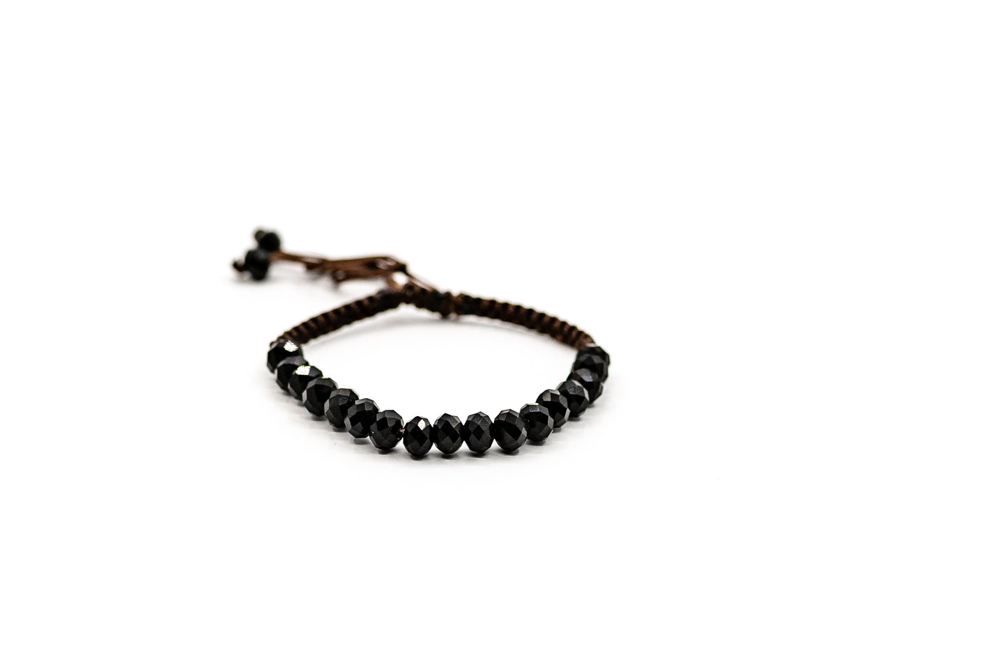 PSB698 - Black Crystal Bracelet on Brown String