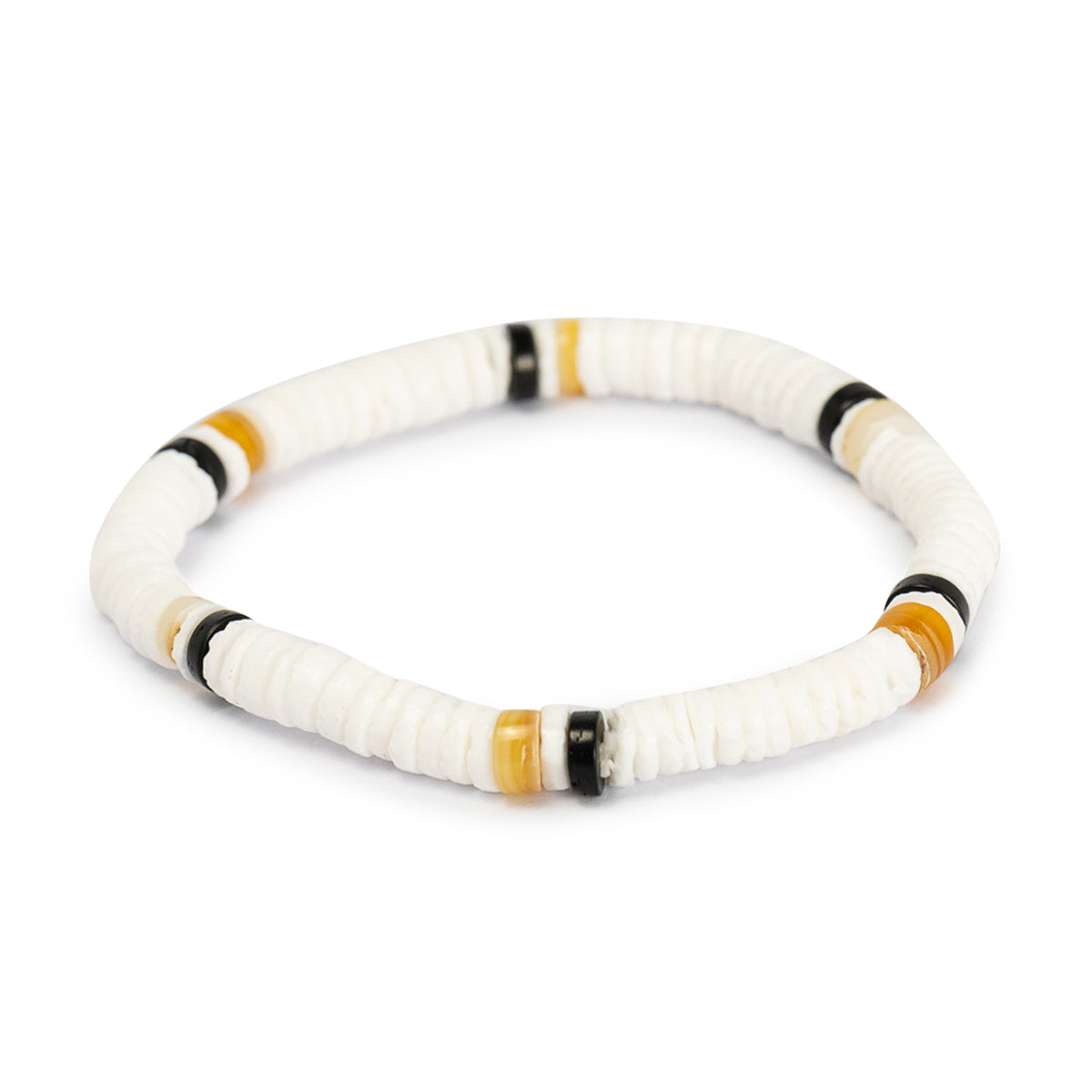 PSB992 - Round White, Brown and Black Puka Shell Bracelet