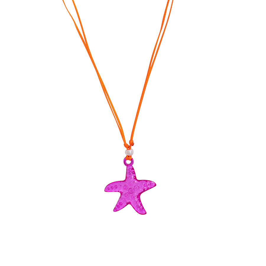 PALM STRINGS - PINK STARFISH WITH SMALL WHITE BEAD ON LUMO ORANGE STRING