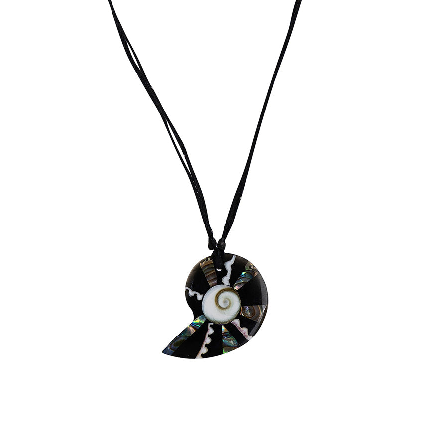 PSN335 - St Lucia Shell Paua Shell Necklace on Black String