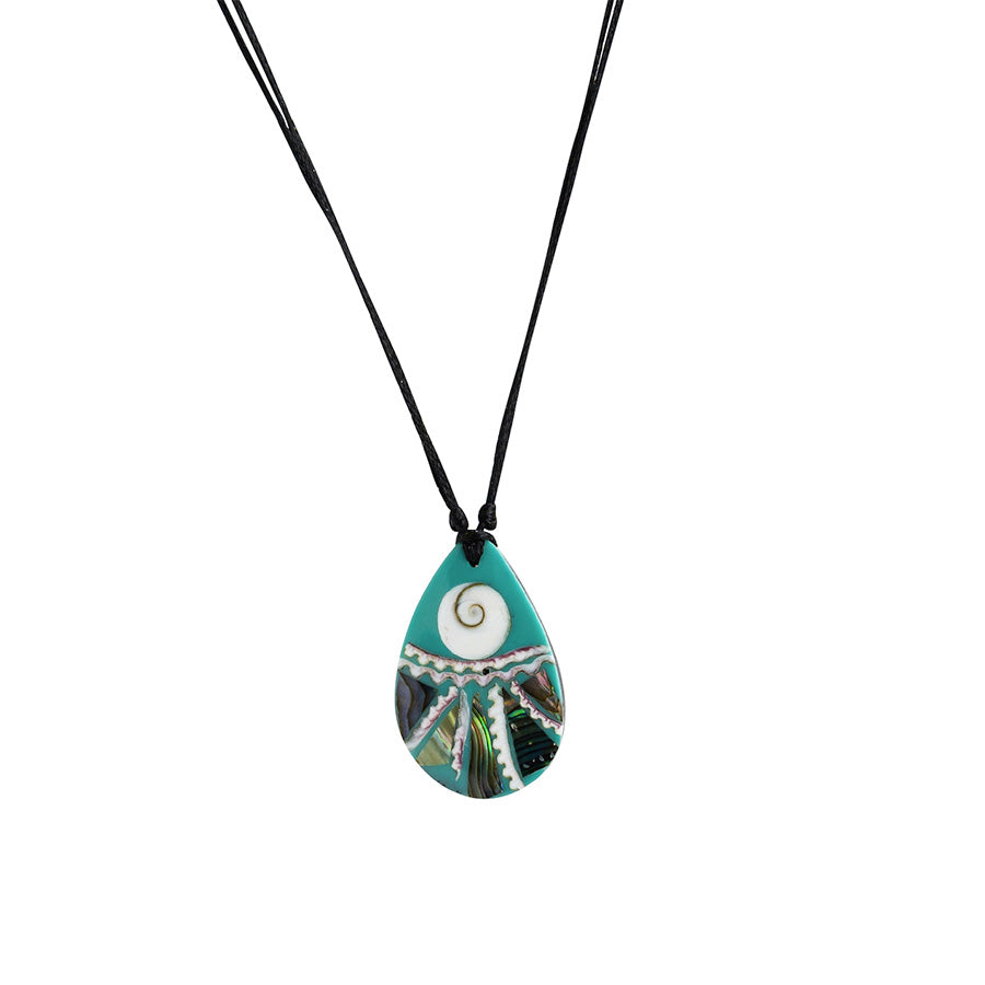 PALM STRINGS - TEARDROP BLUE STYLE PAUA SHELL ON BLACK STRING