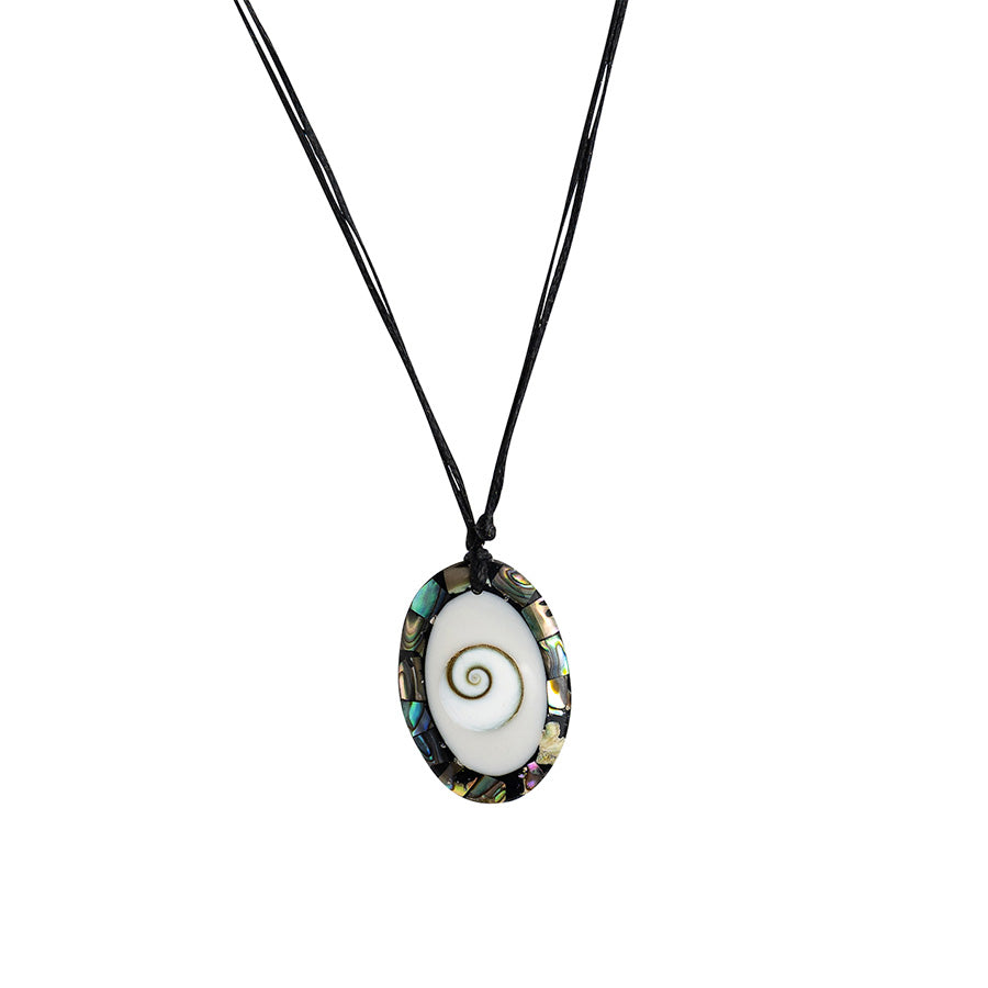 PALM STRINGS - OVAL ST LUCIA STYLE PAUA SHELL ON BLACK STRING