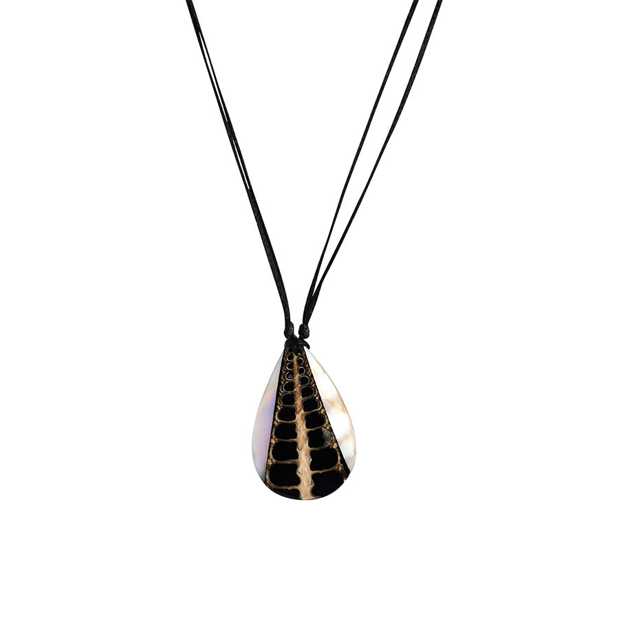 PSN362 - Teardrop Style Paua Shell Necklace on Black String
