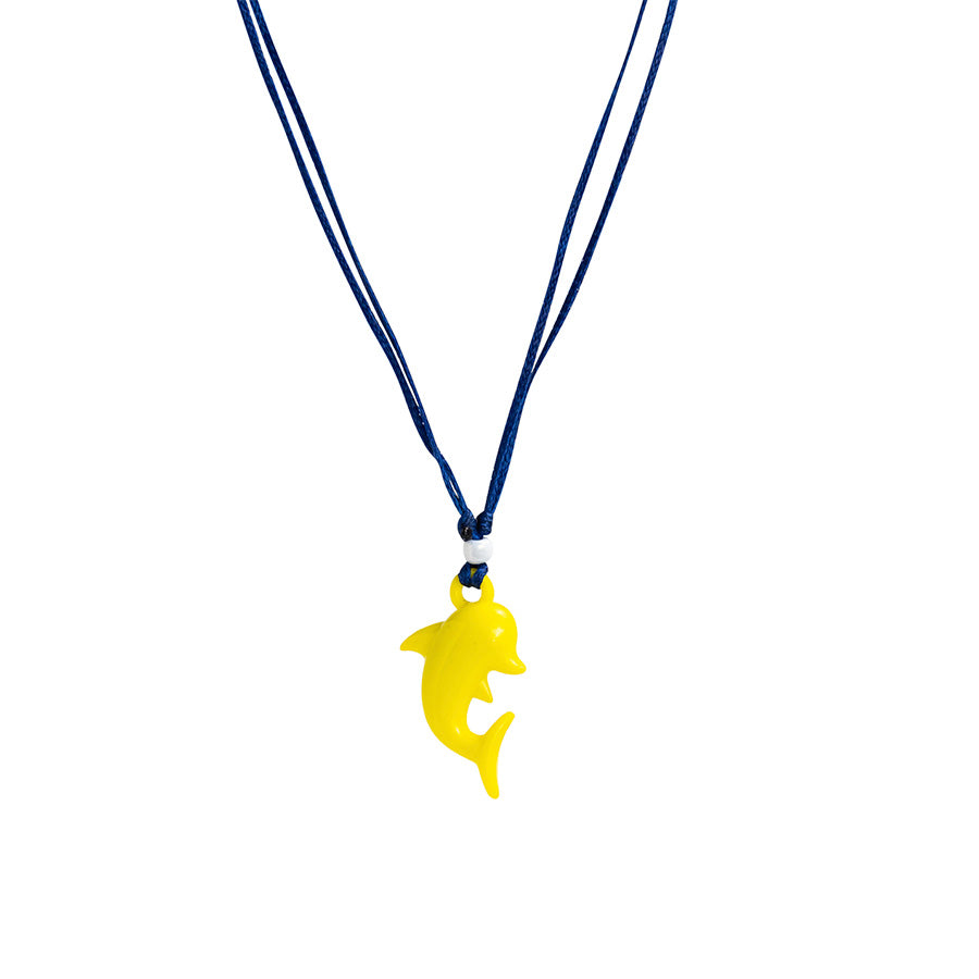 PALM STRINGS - SMALL ORANGE DOLPHIN WITH SMALL WHITE BEAD ON BLUE STRING