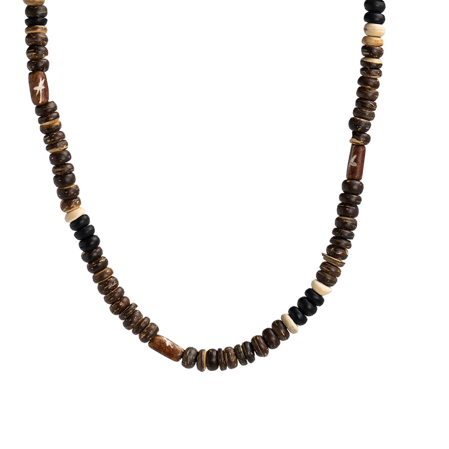 PSN379 - Brown Oblong Bone Necklace with Brown Coco Beads