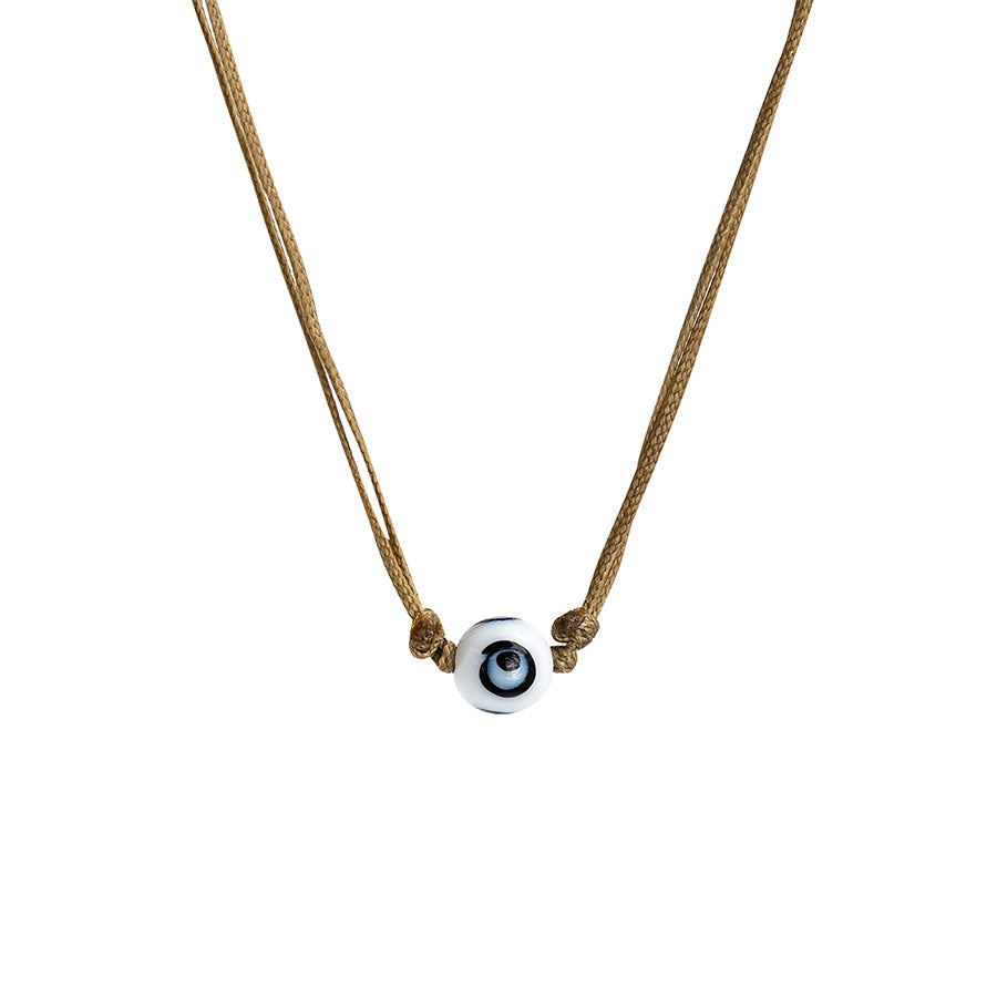 PALM STRINGS - ROUND SINGLE LARGE WHITE EVIL EYE ON SAND STRING