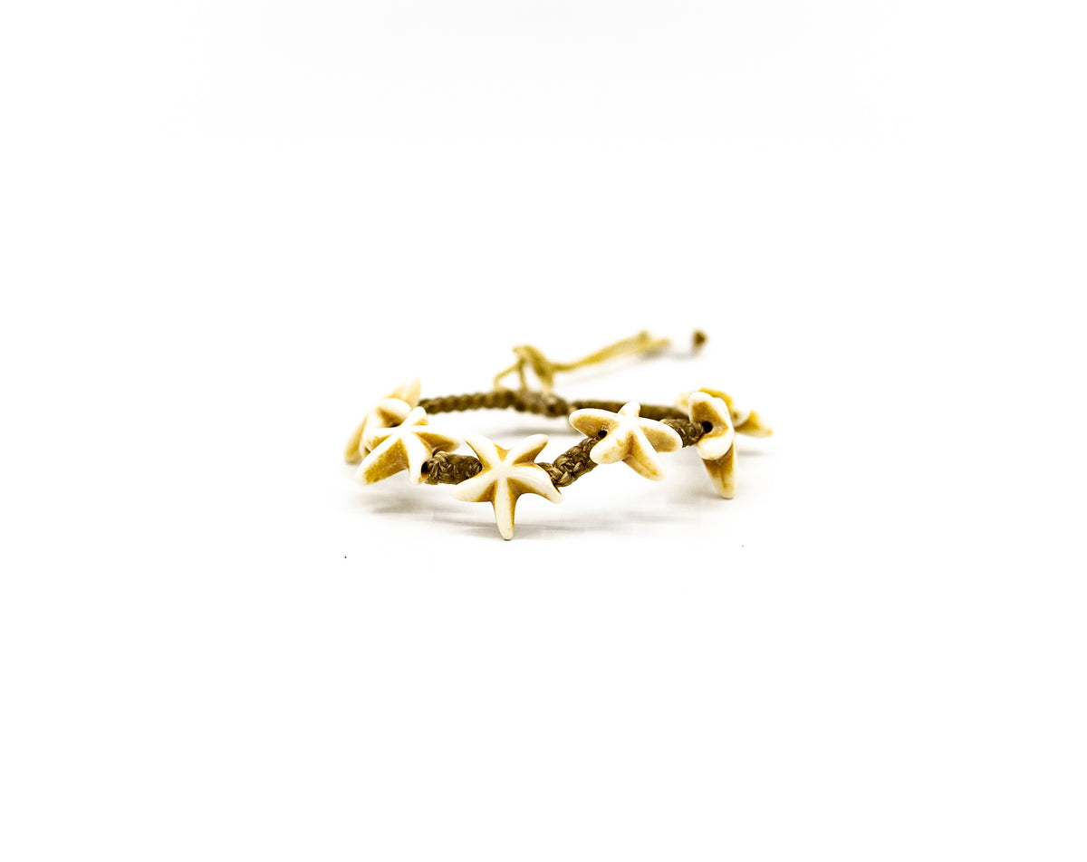 PSB130 - Full White Stone Starfish Bracelet with Small Assorted Beads on Sand String