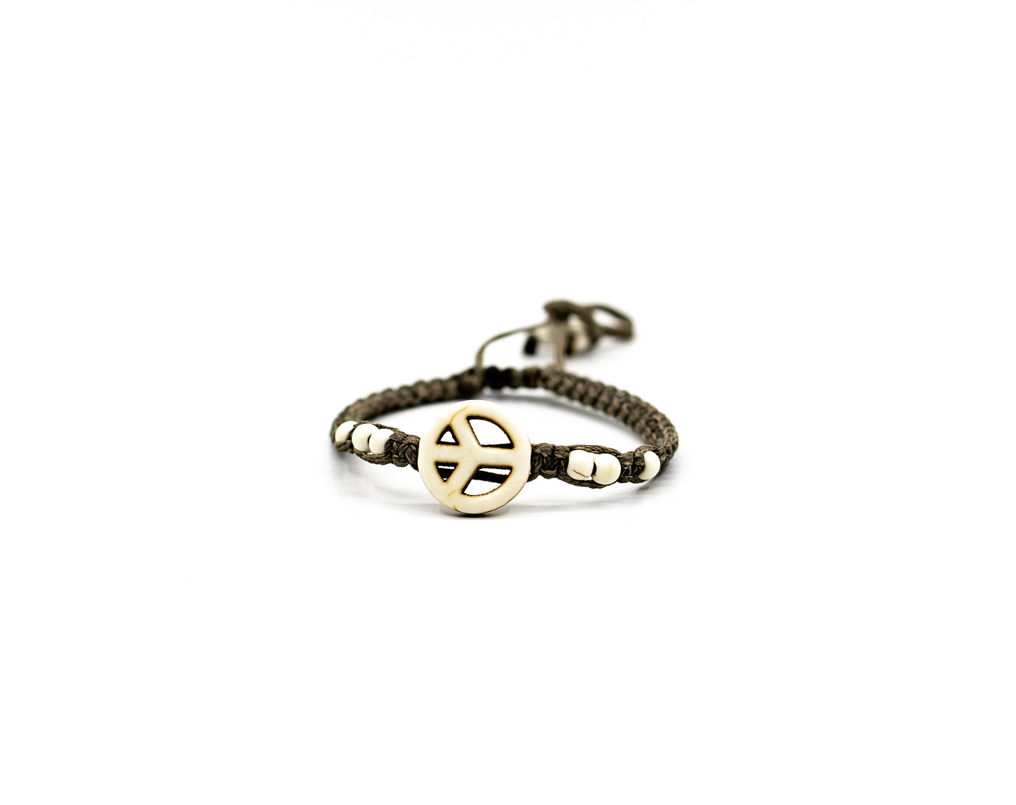 PSB151 - Ivory Peace Bracelet with Small Ivory Beads on Grey String