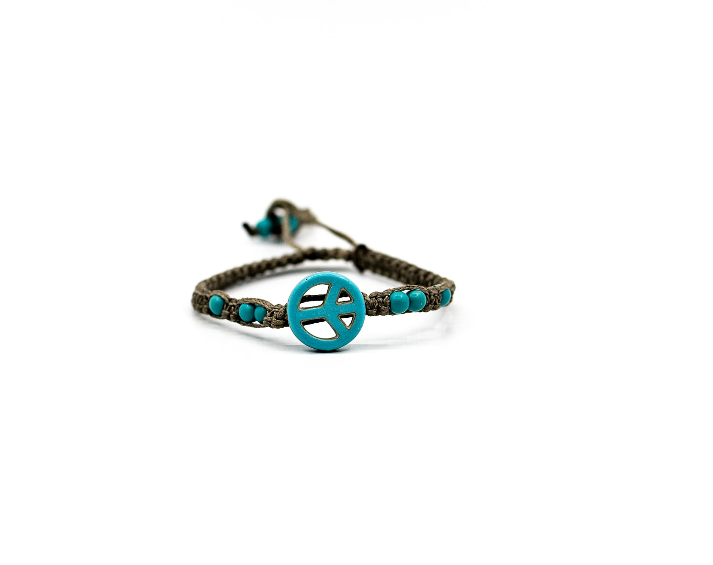 PALM STRINGS - TURQUOISE PEACE WITH SMALL TURQUOISE BEADS ON GREY STRING