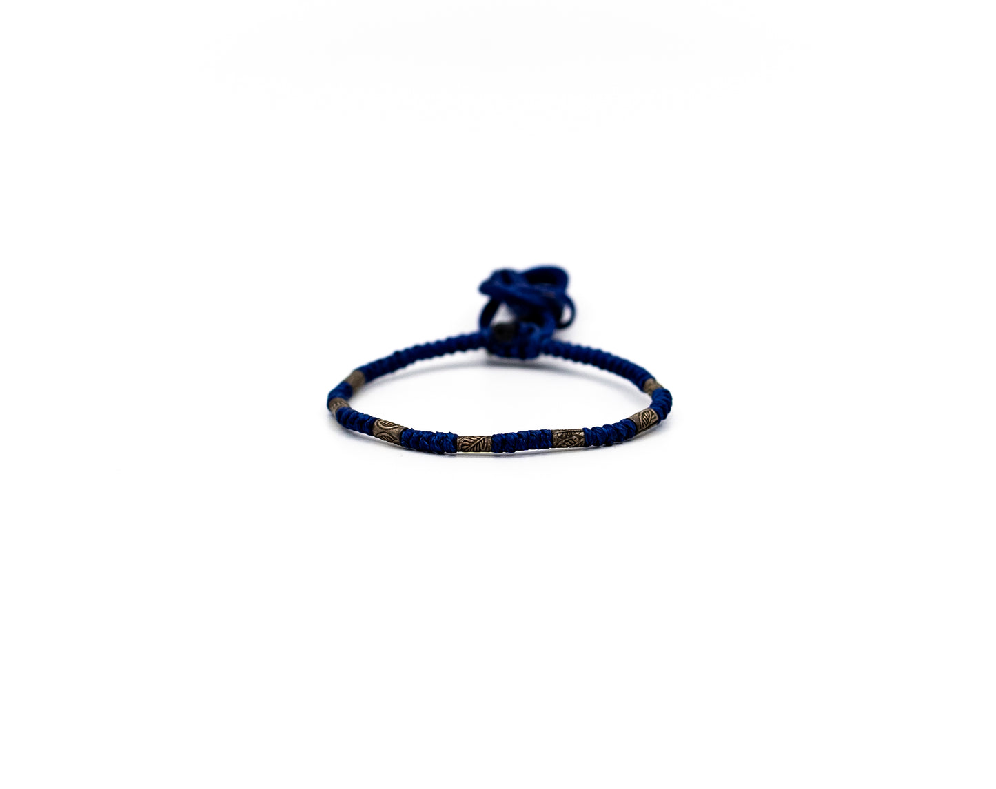 PSB252 - Silver Bracelet with Braided Dark Blue String