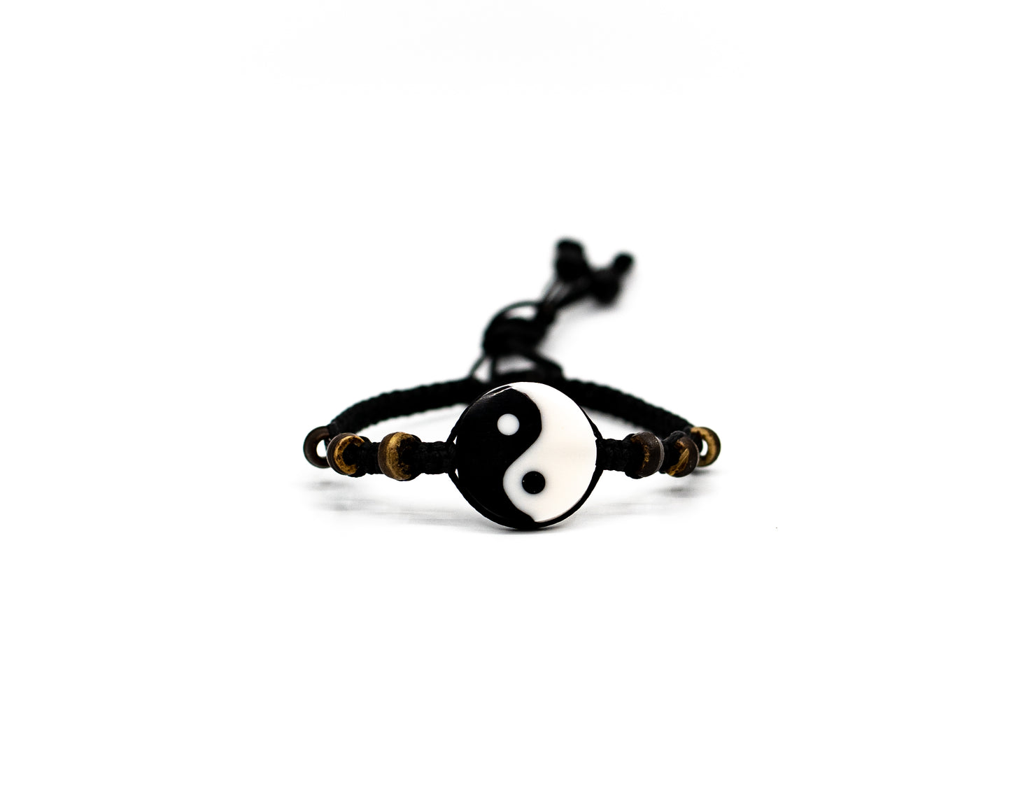 PSB319 - Large Yin Yang Bracelet on Black String with Wood Beads