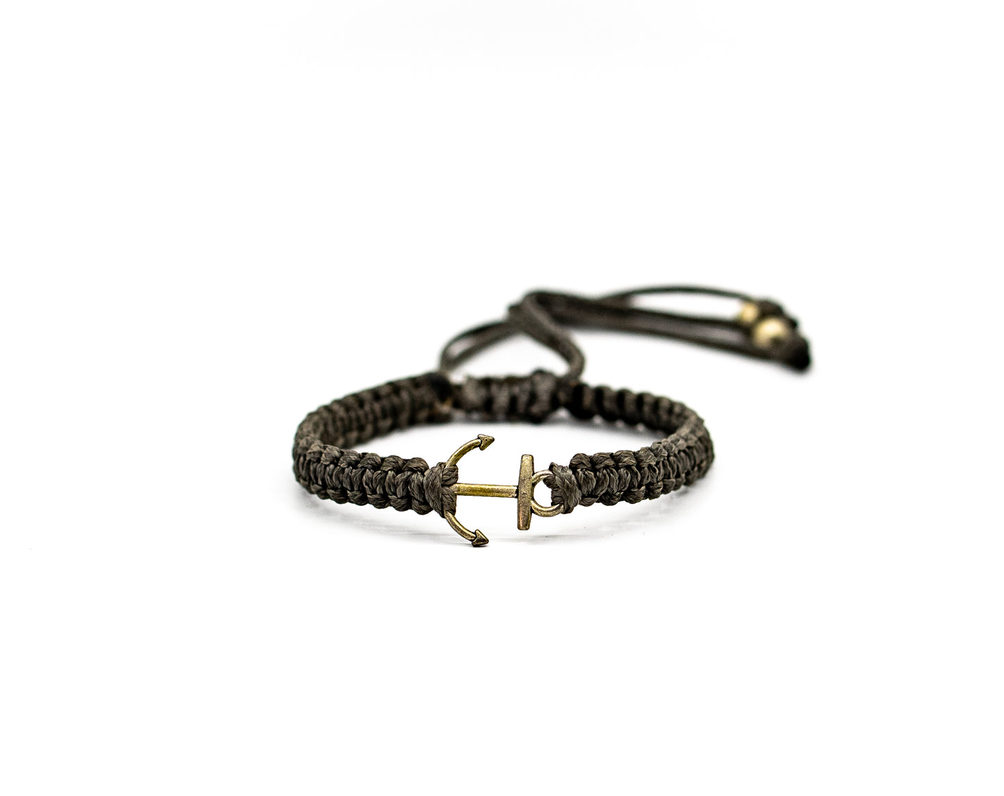 PSB351 - Metal Anchor Bracelet on Thick Flat Grey Braided String