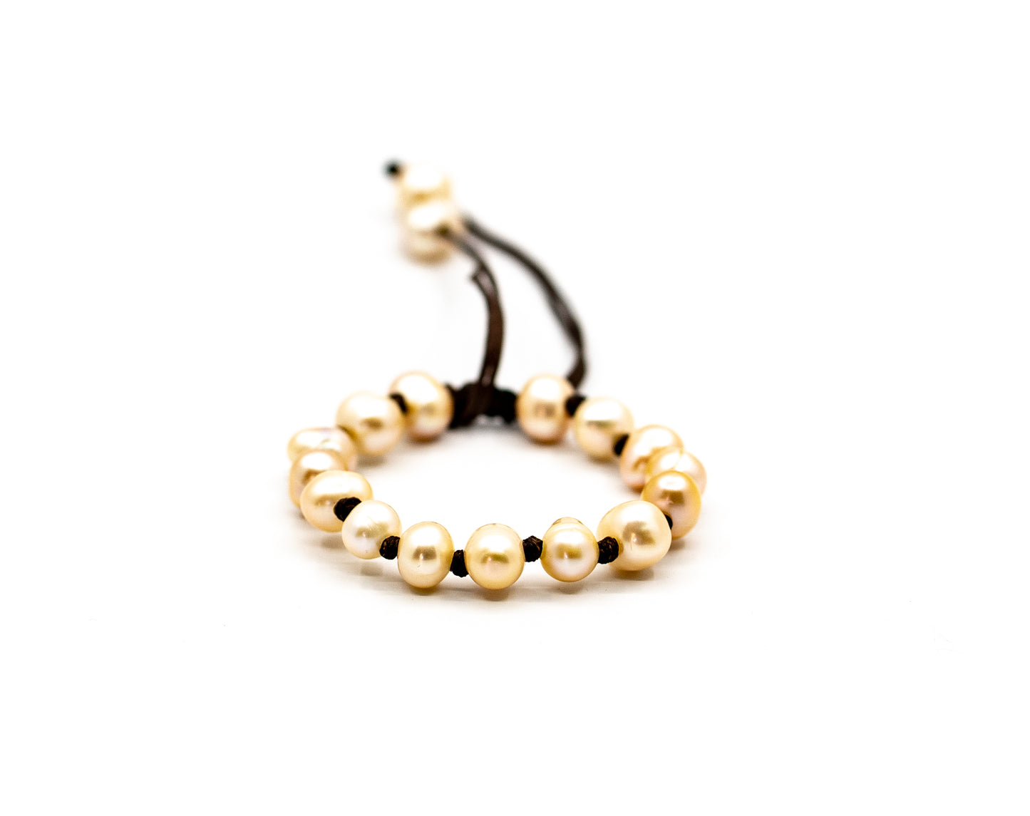 PALM STRINGS - FULL MEDIUM PINK PEARLS ON BROWN STRING