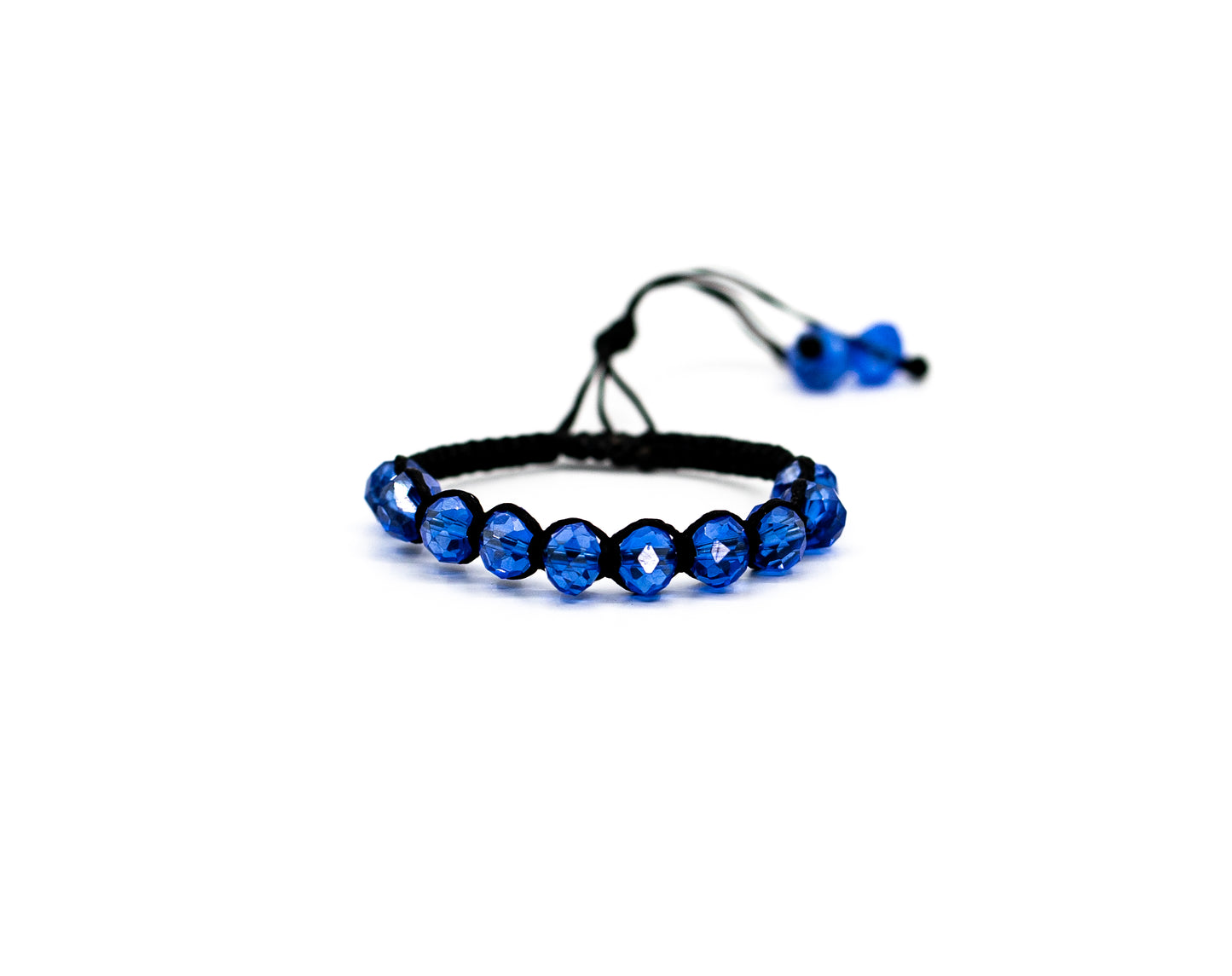 PSB367 - Full Large Dark Blue Crystal Bead Bracelet on Black String