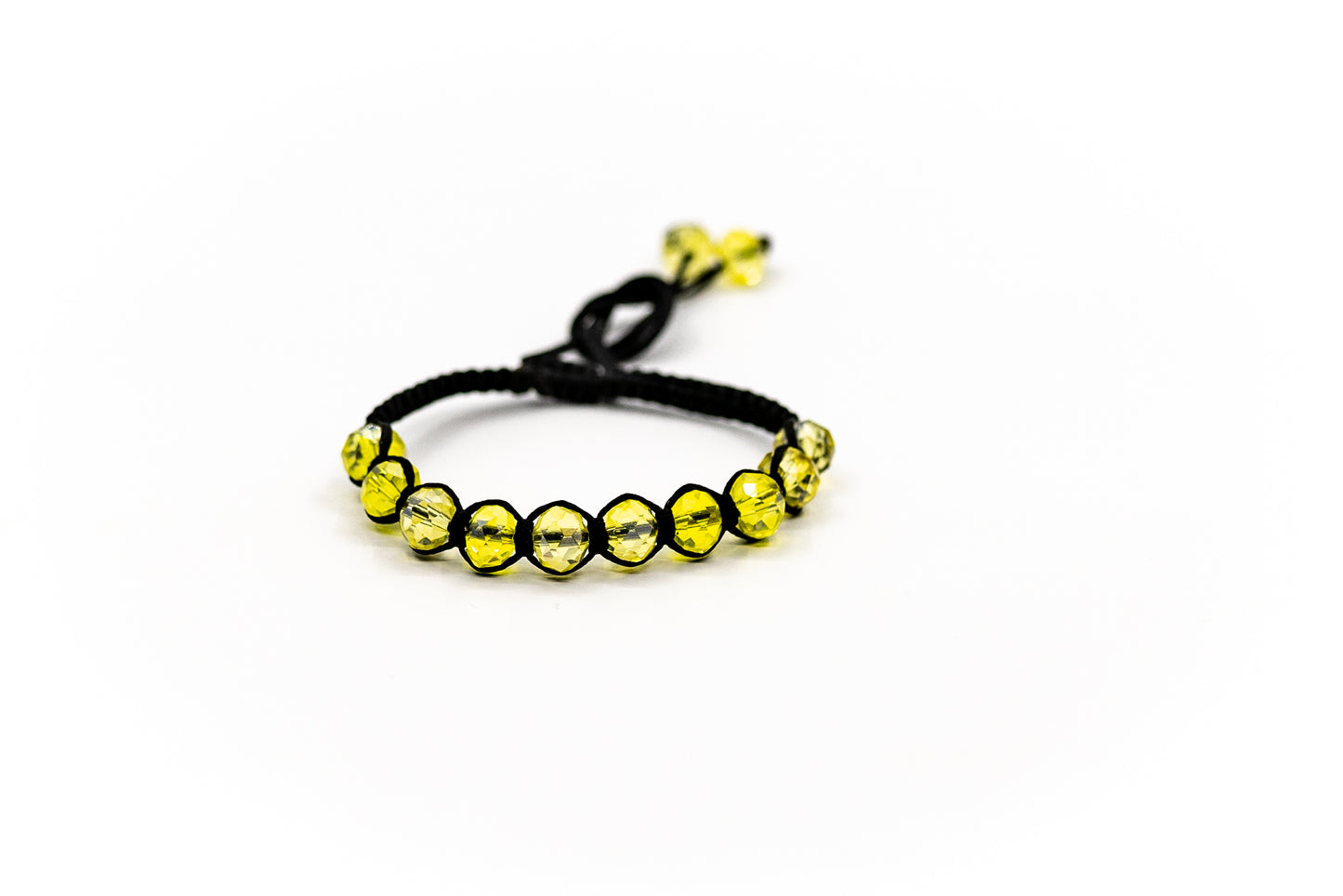 PSB370 - Full Large Light Yellow Crystal Bead Bracelet on Black String