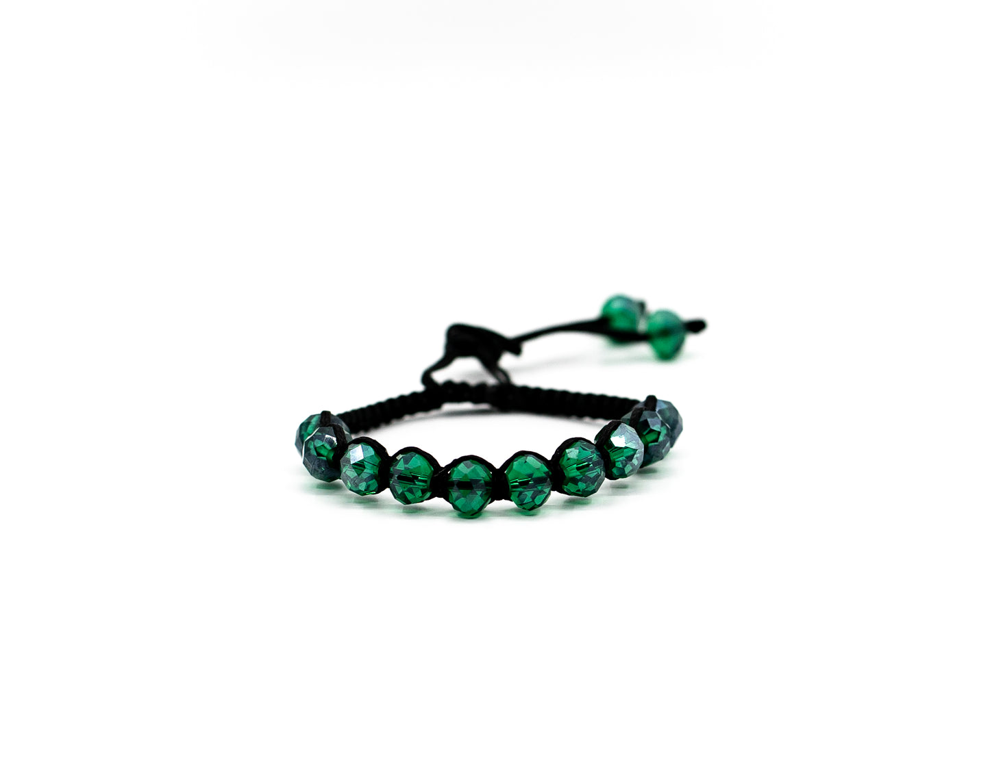 PSB371 - Full Large Dark Green Crystal Bead Bracelet on Black String