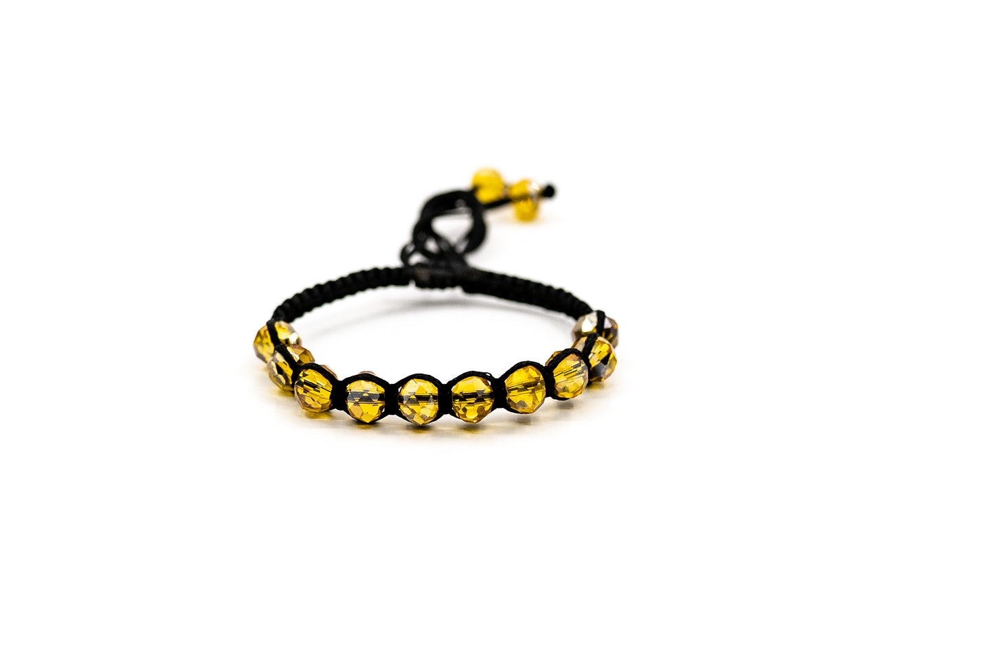 PALM STRINGS - FULL LARGE DEEP YELLOW CRYSTAL BEADS ON BLACK STRING