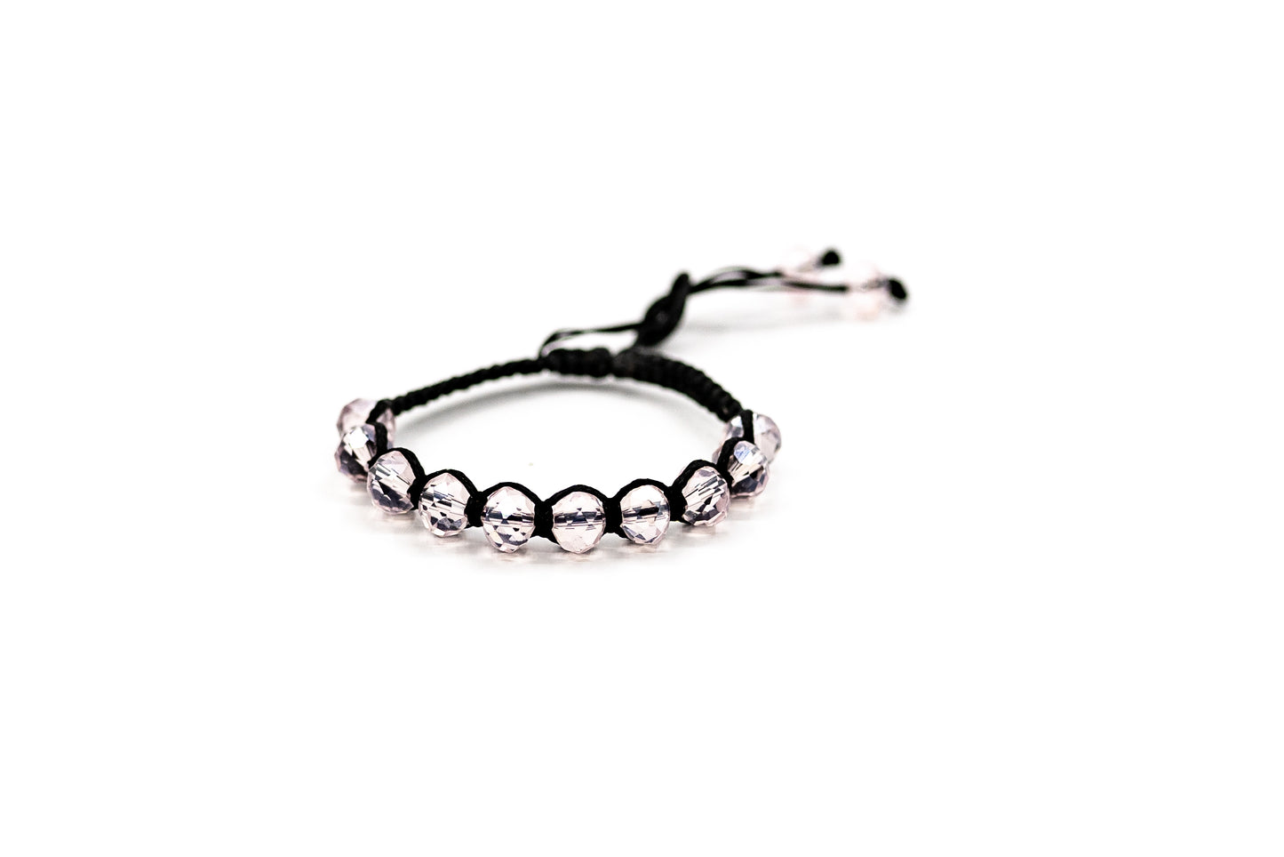 PALM STRINGS - FULL LARGE LIGHT PINK CRYSTAL BEADS ON BLACK STRING