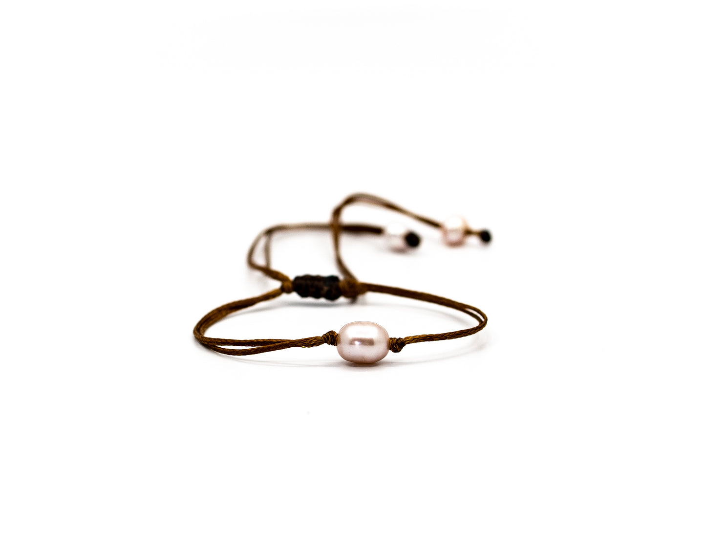 PSB380 - Medium Single Purple Pearl Bracelet on Brown String
