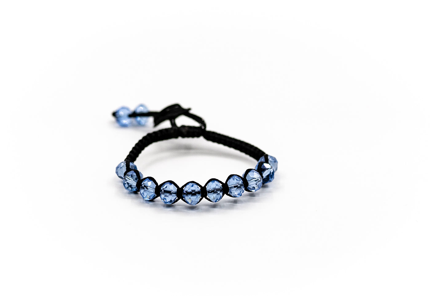 PSB382 - Full Large Blue Crystal Bead Bracelet on Black String