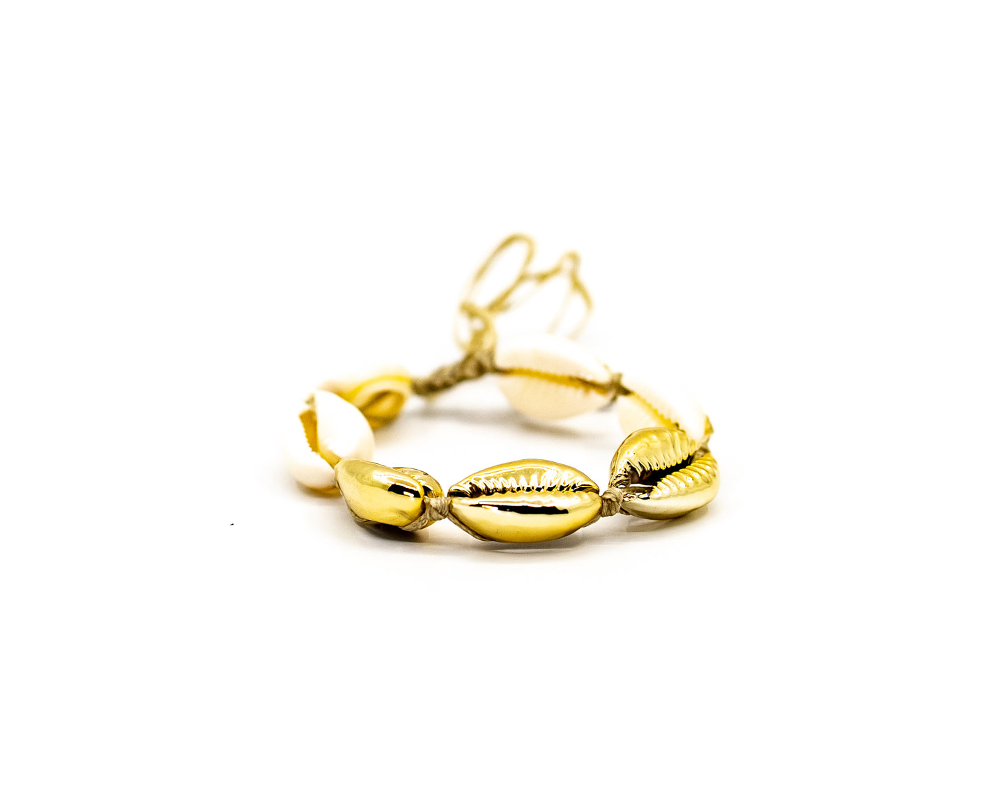 PALM STRINGS - FULL GOLD AND WHITE COWRIES ON SAND STRING