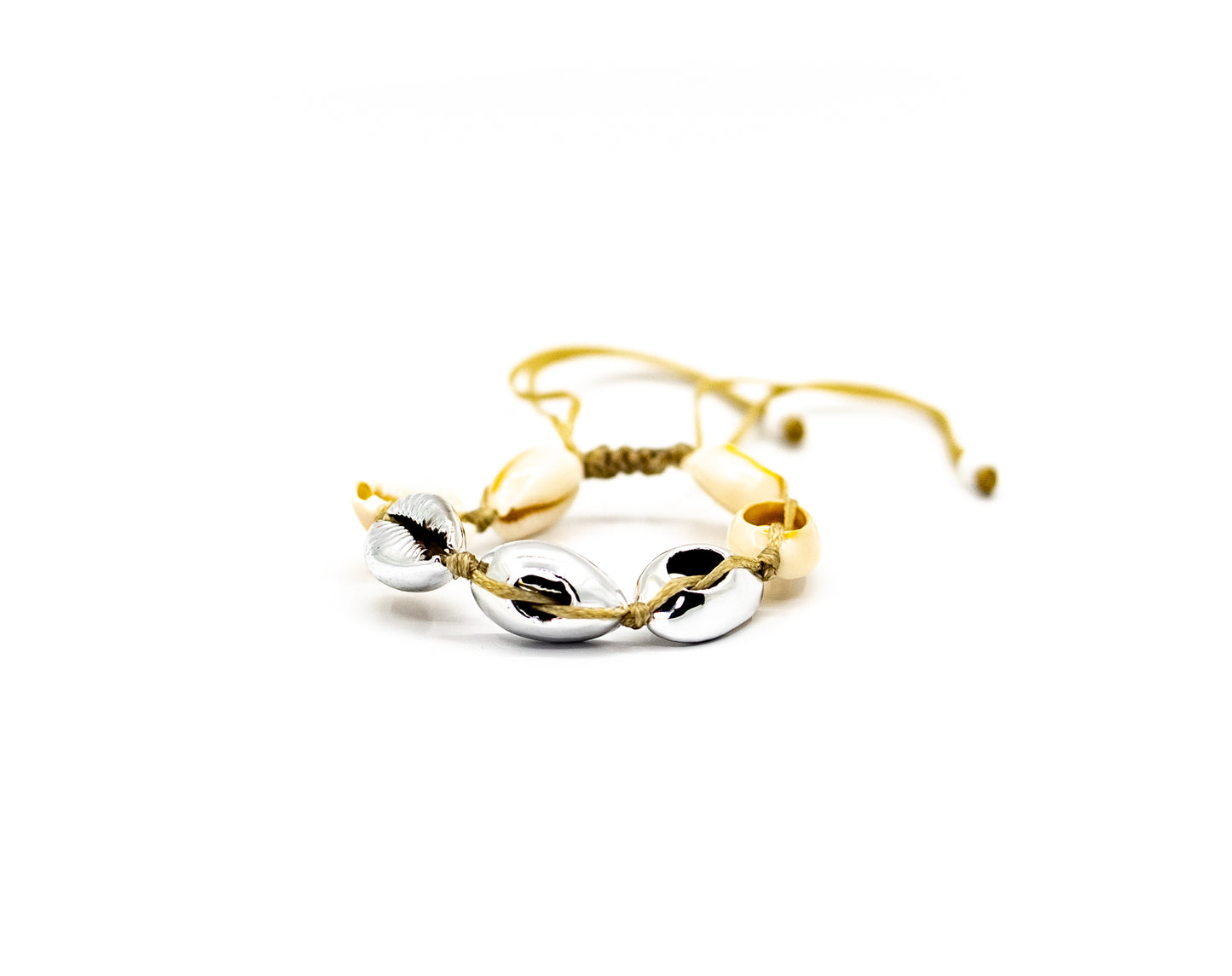 PALM STRINGS - FULL SILVER AND WHITE COWRIES ON SAND STRING