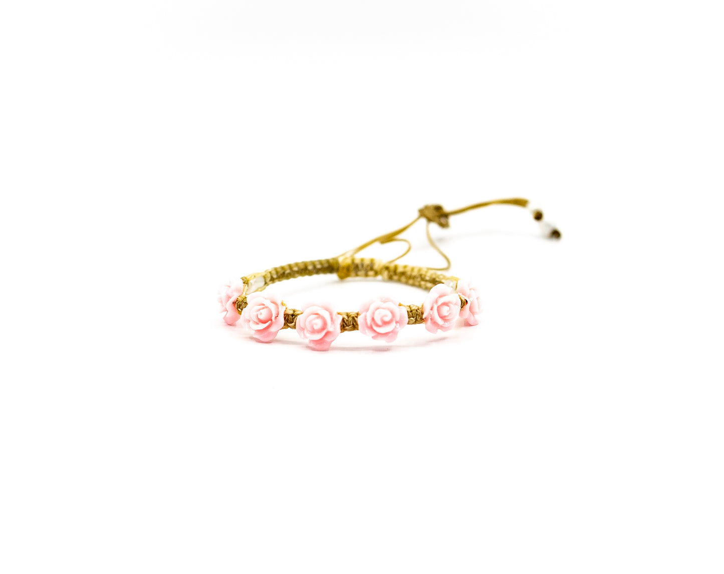 PALM STRINGS - LIGHT PINK ROSES WITH SMALL MOTHER OF PEARL BEADS