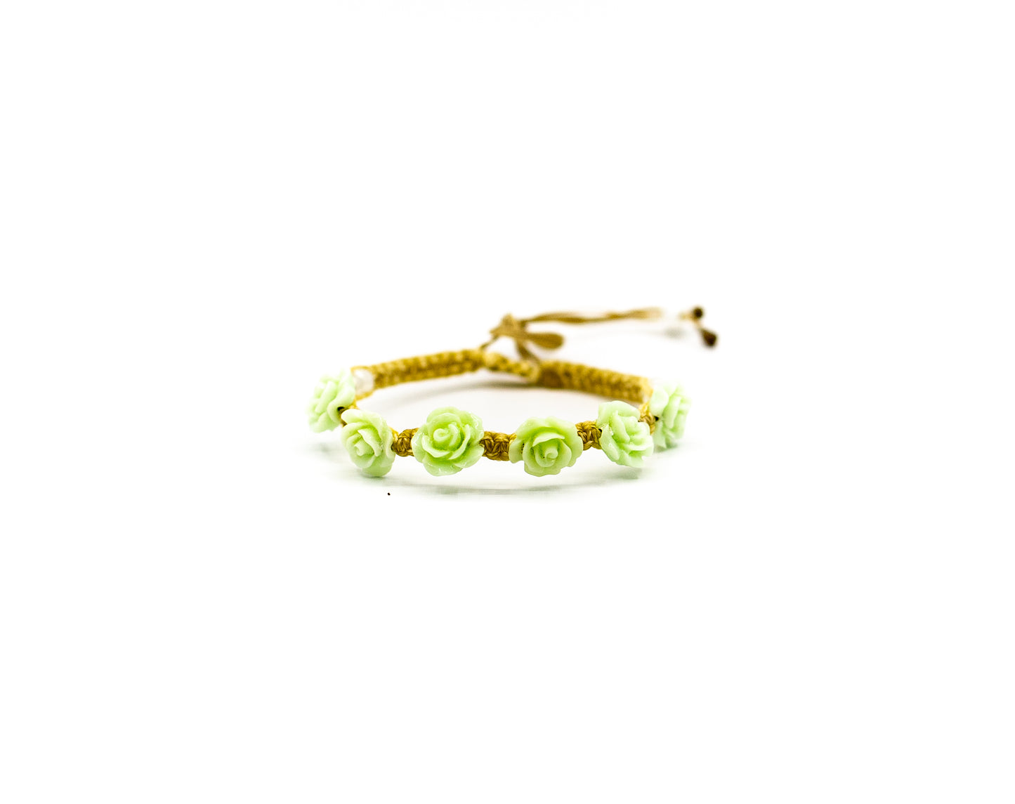 PALM STRINGS - PALE GREEN ROSES WITH SMALL MOTHER OF PEARL BEADS