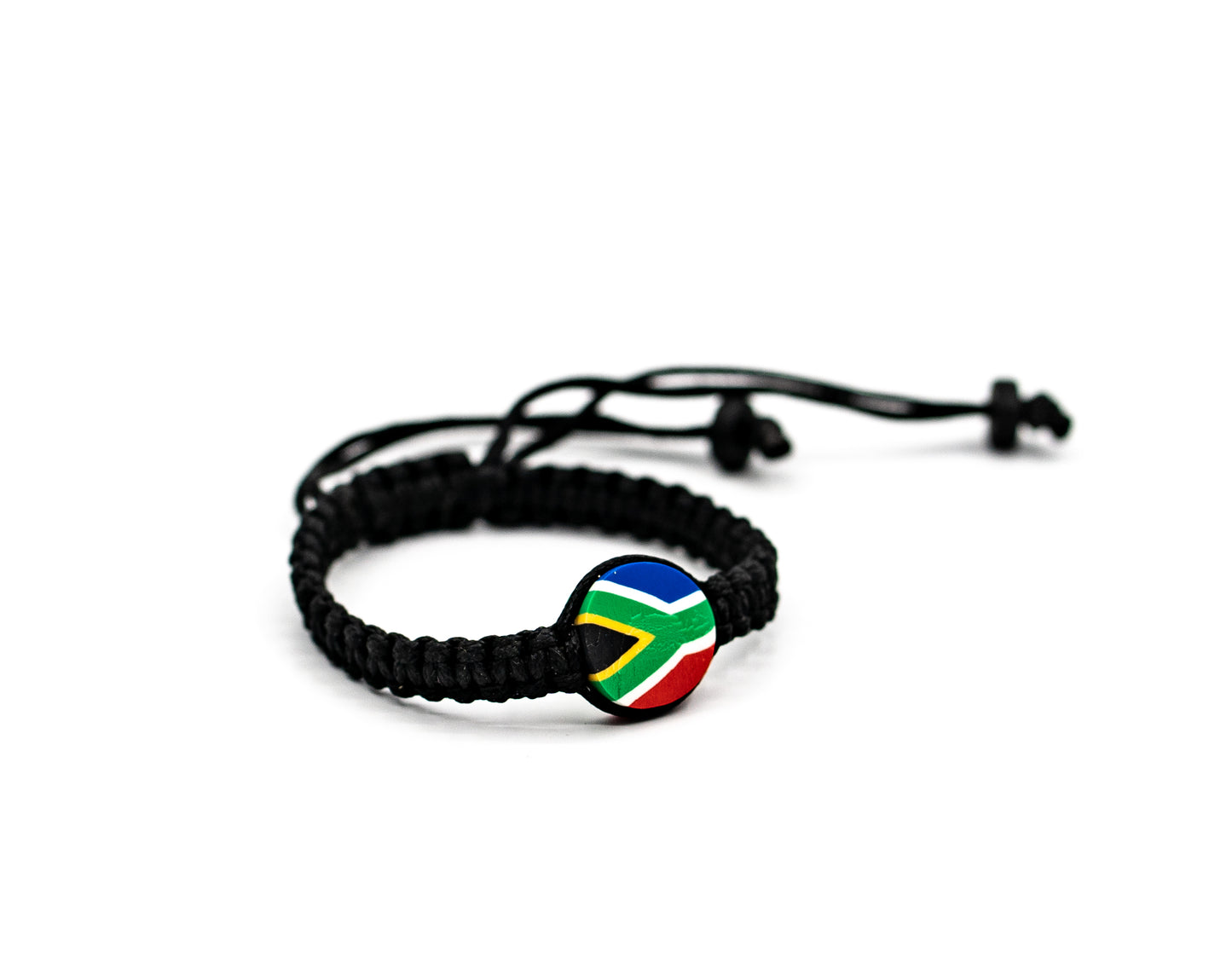 PSB430 - Medium SA Flag Disc Bracelet with Braided Wood Beads