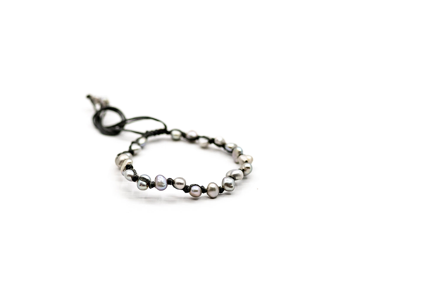 PSB446 - Full Single Light Grey Pearl Bracelet on Grey String
