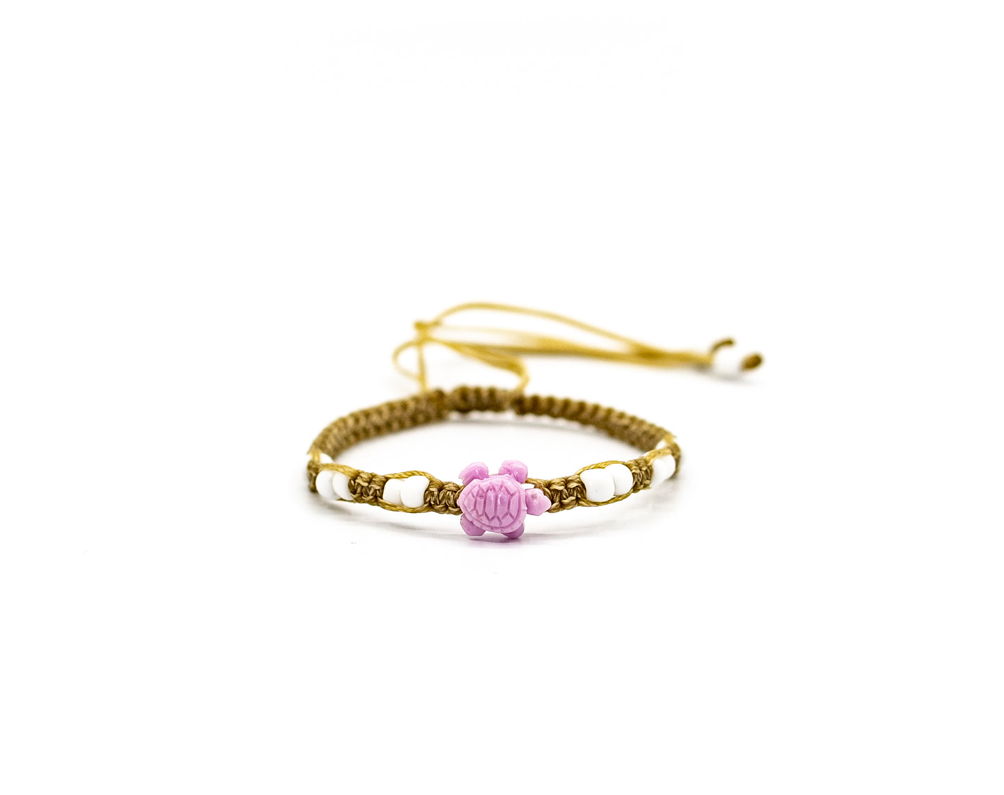 PALM STRINGS - SMALL LILAC RESIN TURTLE WITH SMALL WHITE BEADS FLAT KNOT SAND STRING