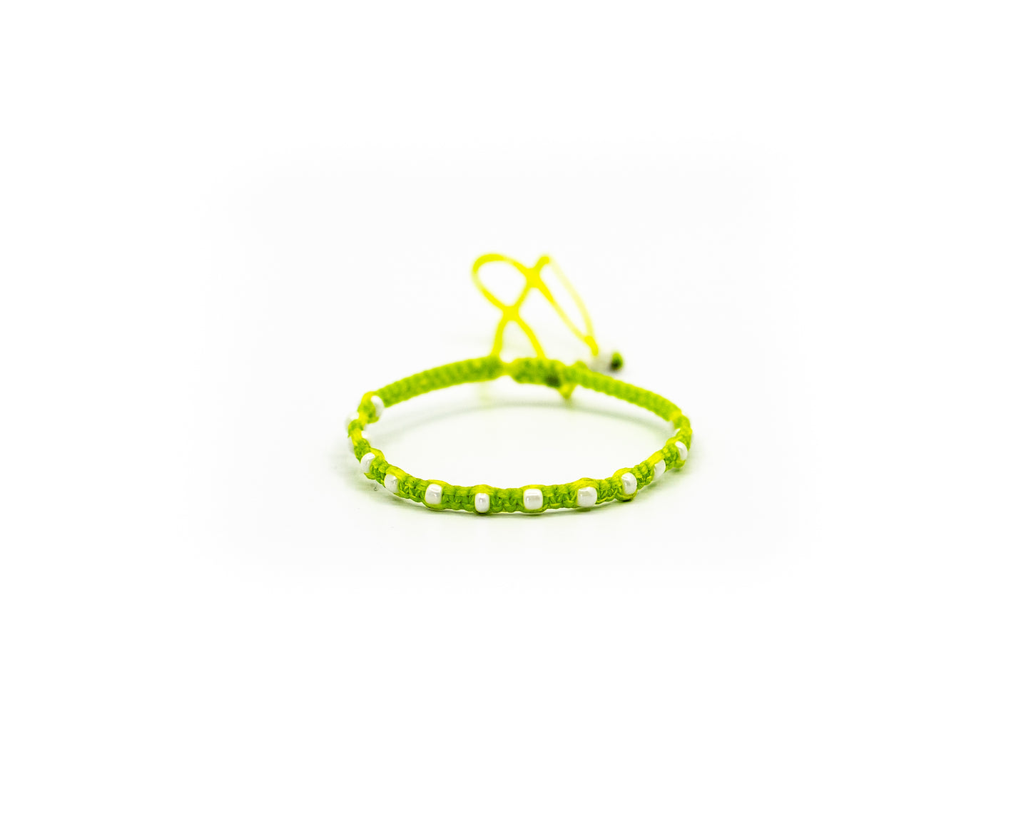 PALM STRINGS - BRAIDED LIME GREEN WITH SMALL MOTHER OF PEARL BEADS