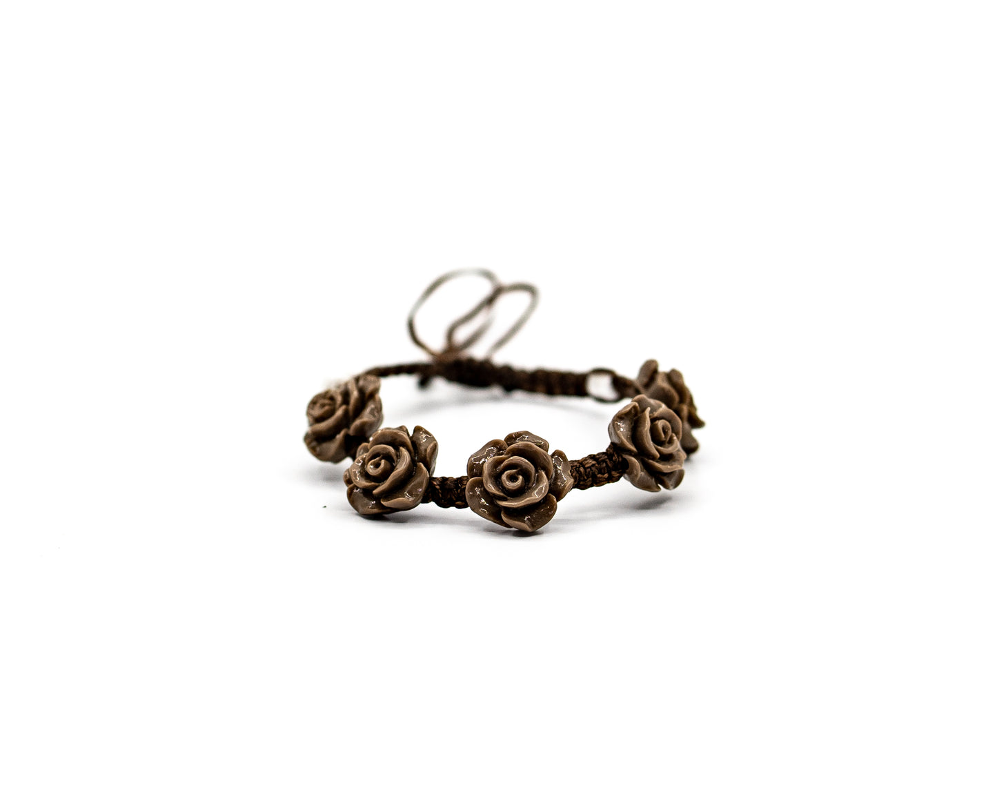 PSB510 - Vintage Brown Rose Bracelet with Small Mother of Pearl Beads on Sand String