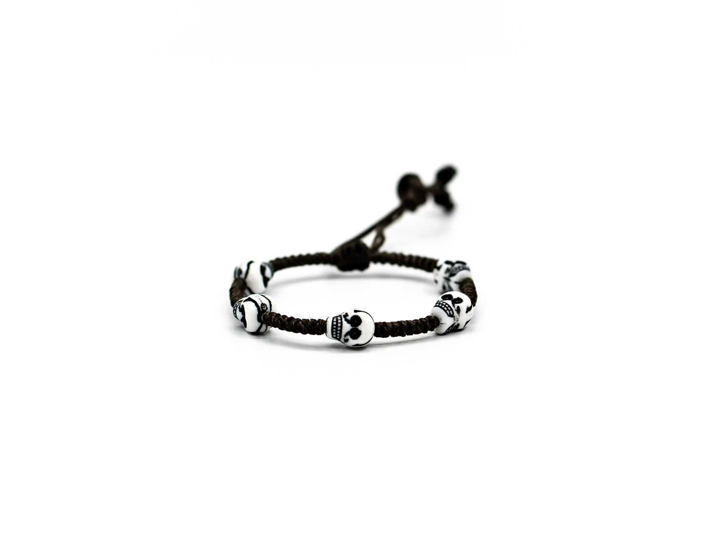 PSB541 - Skull Bracelet with Small Black Beads on Black String