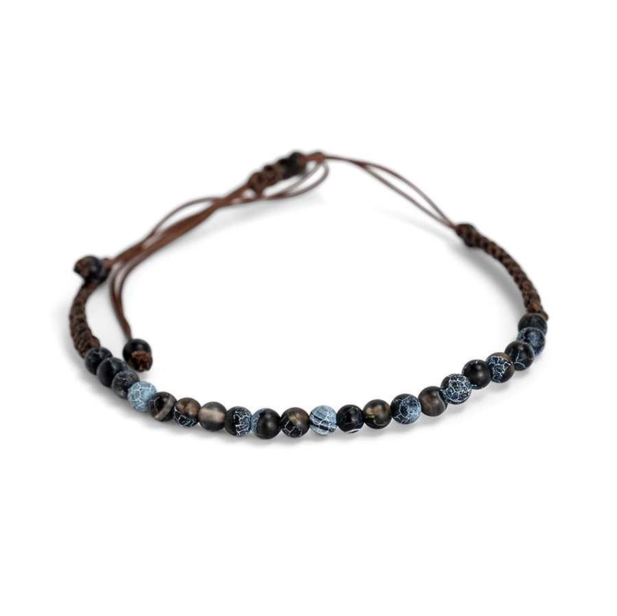 PSB578 - Black and Grey Multi Bead Bracelet on Brown String