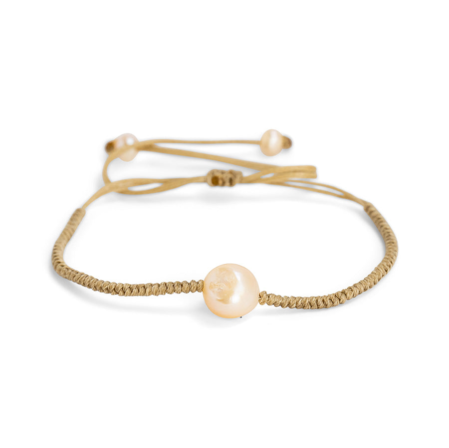 PSB718 - Large Single Pink Pearl Bracelet with Round Knot on Sand String