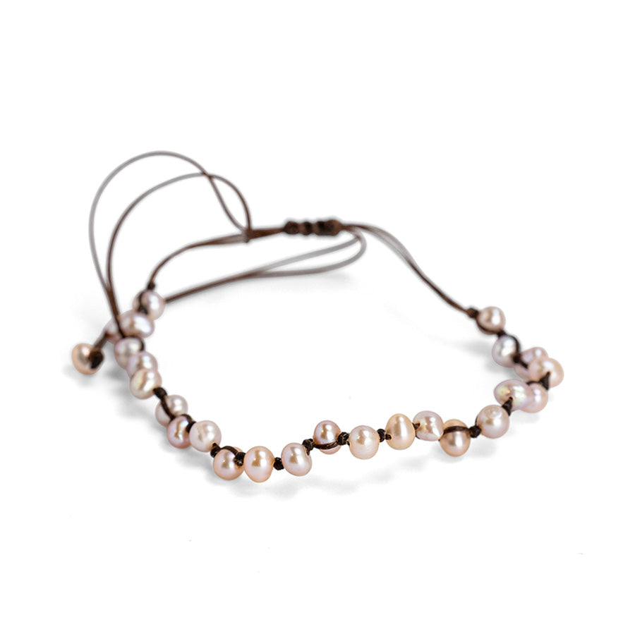 PSB719 - Purple Pearl Pot Bracelet on Brown String