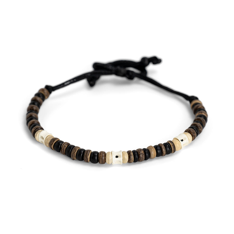 PSB796 - Brown and Cream Coco Bead Bracelet on Black String