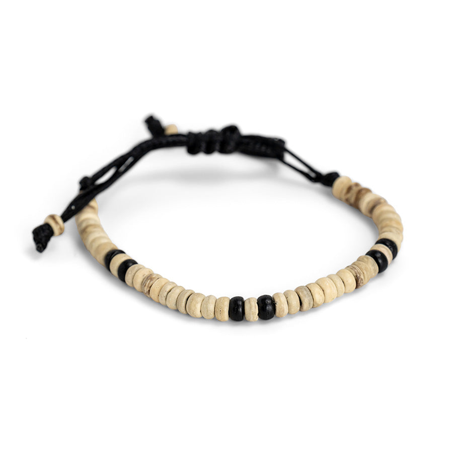 PALM STRINGS - CREAM AND BLACK COCO BEADS BLACK STRING