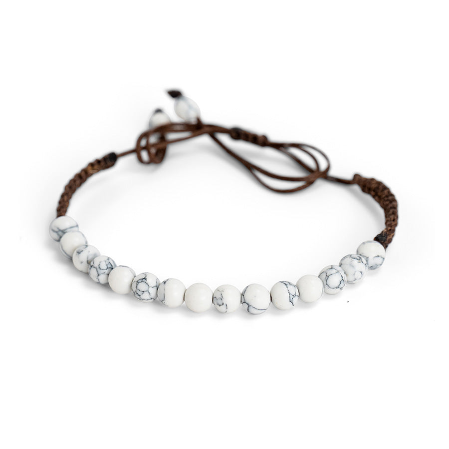 PSB815 - Large Black and White Multi-Bead Bracelet on Brown String