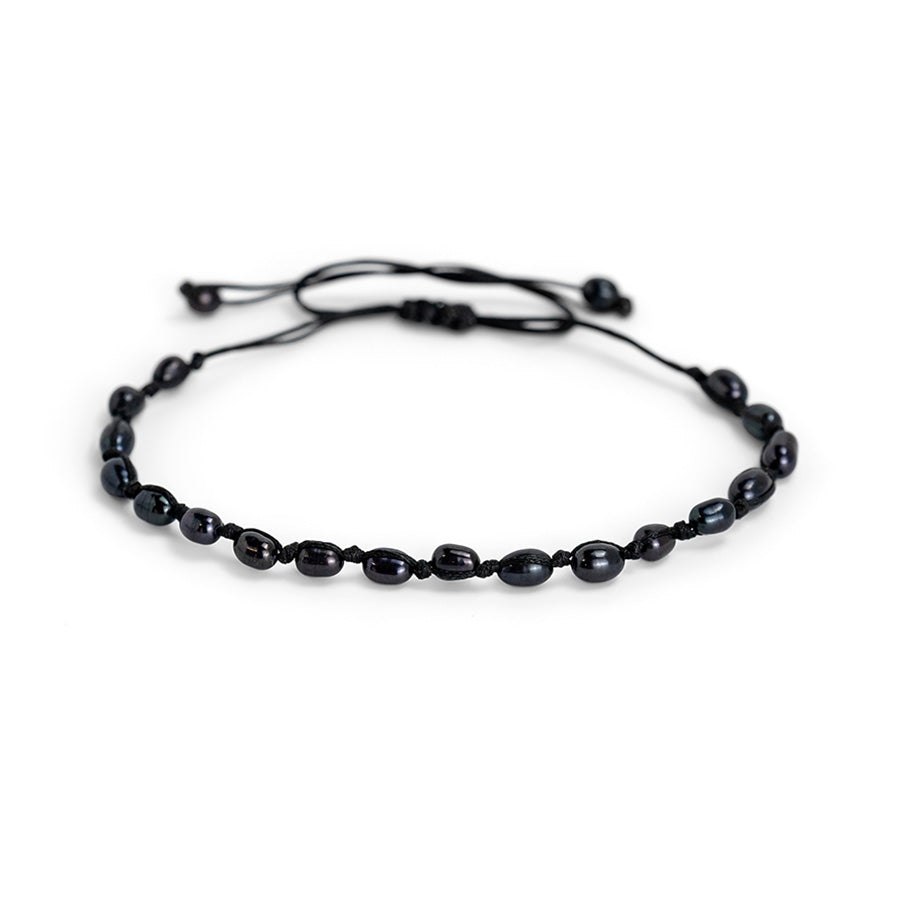 PSB841 - Black Rice Pearl Bracelet on Black String