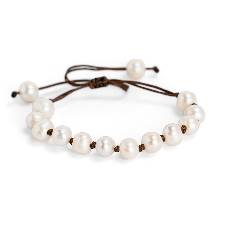 PSB891 - Full Large White Pearl Bracelet on Brown String