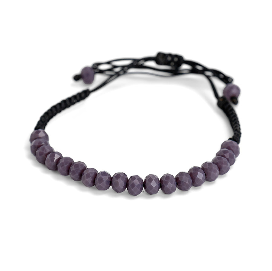 PSB921 - Large Dark Purple Crystal Bracelet on Black String