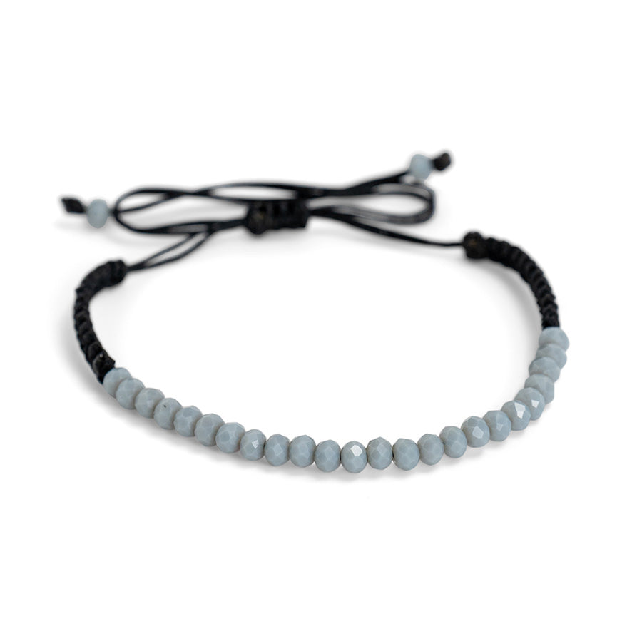 PSB926 - Small Smooth Grey Crystal Bracelet on Black String